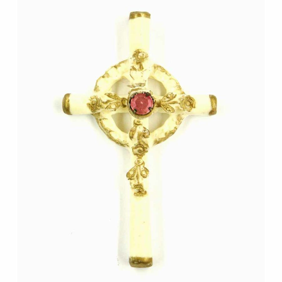 Kreuz mit Straßstein in elfenbein Farben aus Wachs
