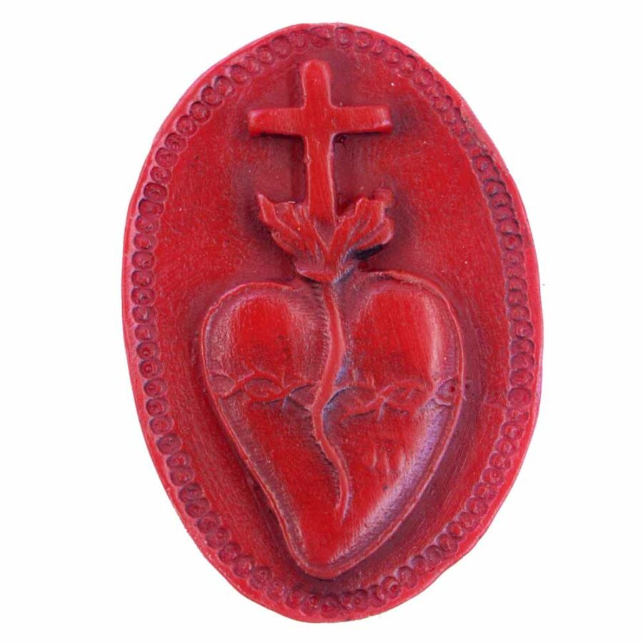 Medaillion mit Herz und Kreuz in rot aus Wachs