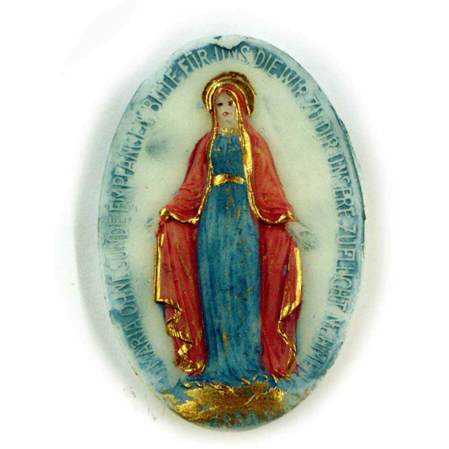 Medaillion in ovaler Form mit Madonna aus Wachs