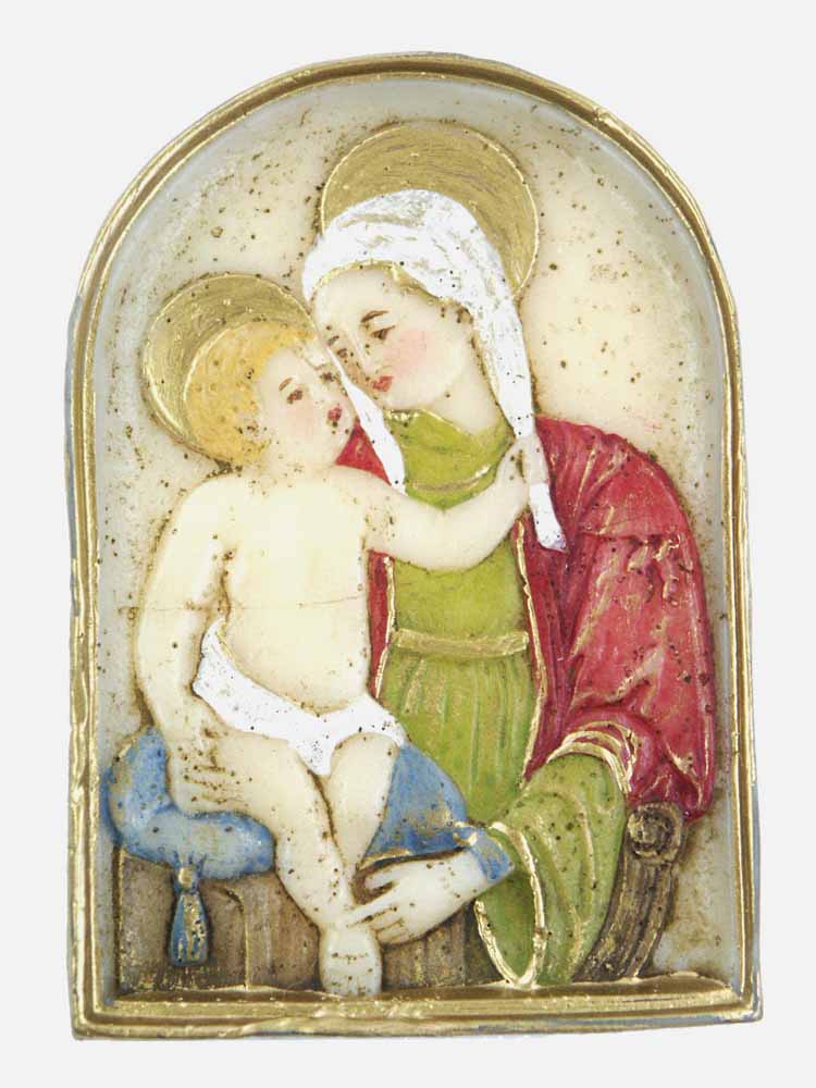 Medaillion mit Madonna und Kind handbemaltes Wachs