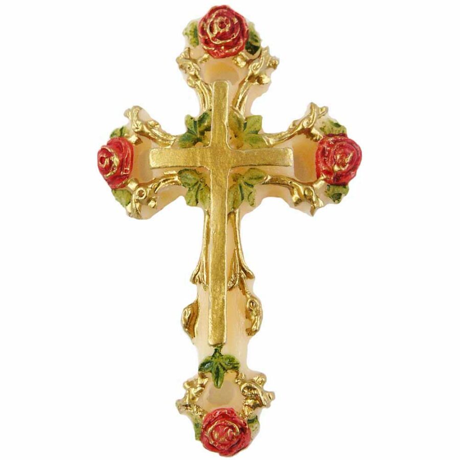 Kreuz mit Rosen aus handbemalten Wachs für Klosterarbeiten