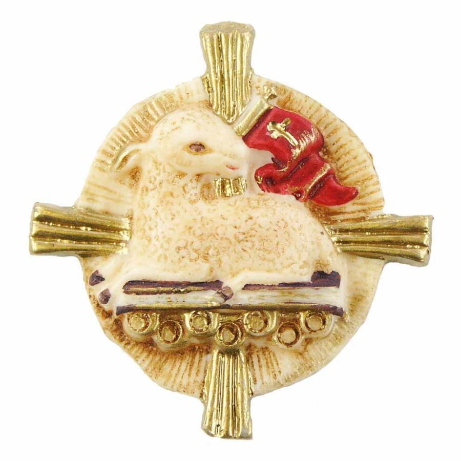 Medaillion mit Schaf auf Kreuz in Wachs