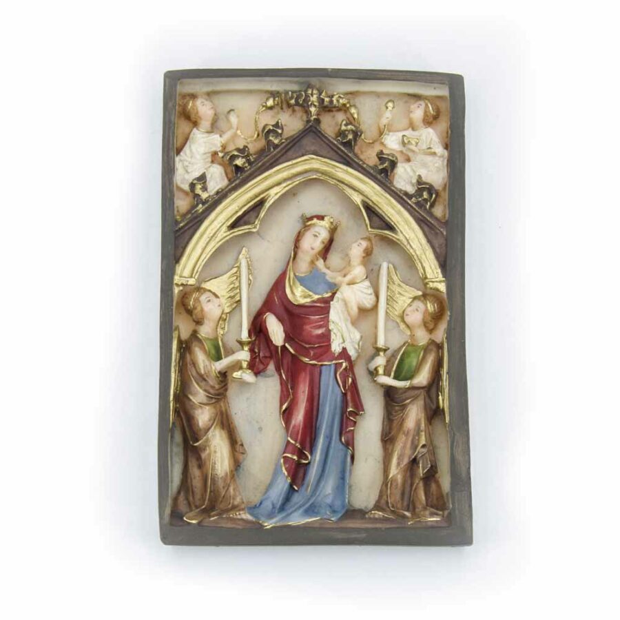 Motivtafel mit Madonna und Engel aus handbemaltem Wachs für Klosterarbeiten