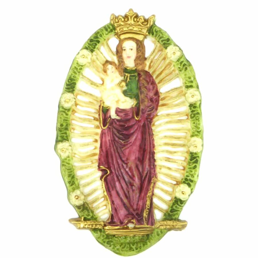 Medaillion aus handbemaltem Wachs mit Madonna für Klosterarbeiten