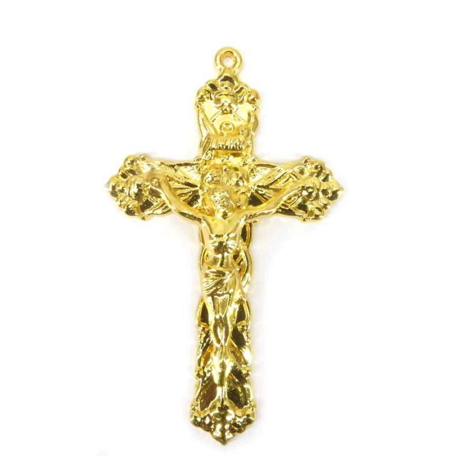 Metallkreuz in gold mit Öse für Rosenkranz oder Klosterarbeiten