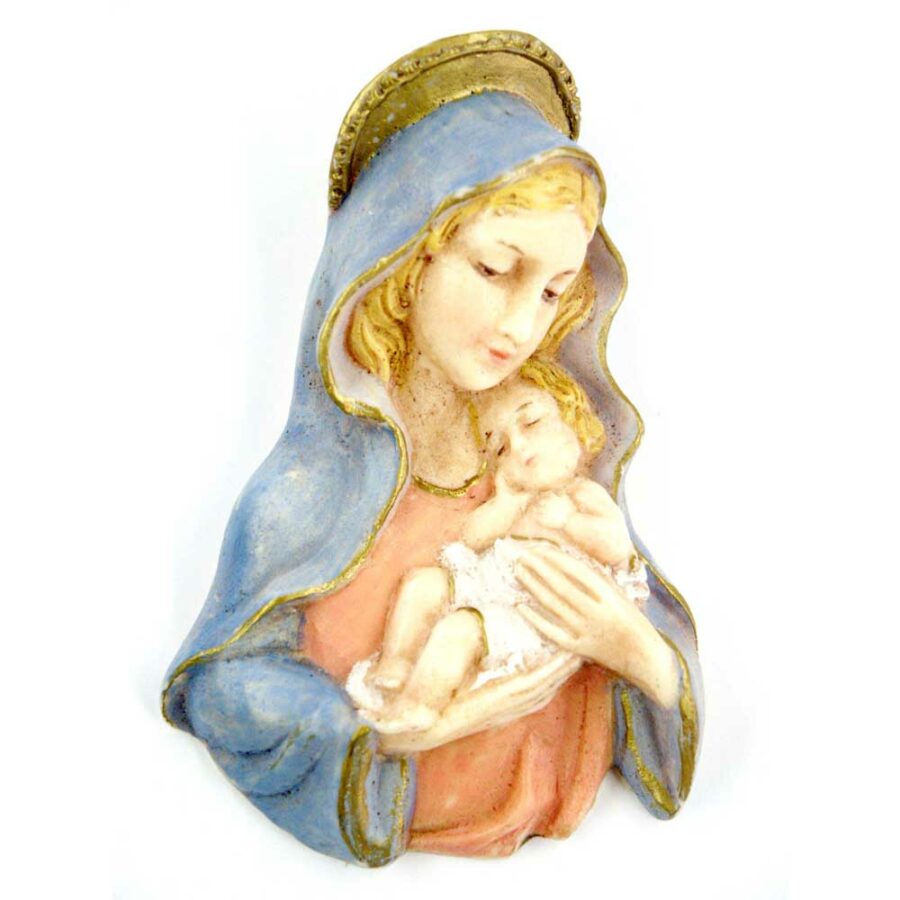 Brustmadonna mit Kind und Heiligenschein in handbemaltem Wachs