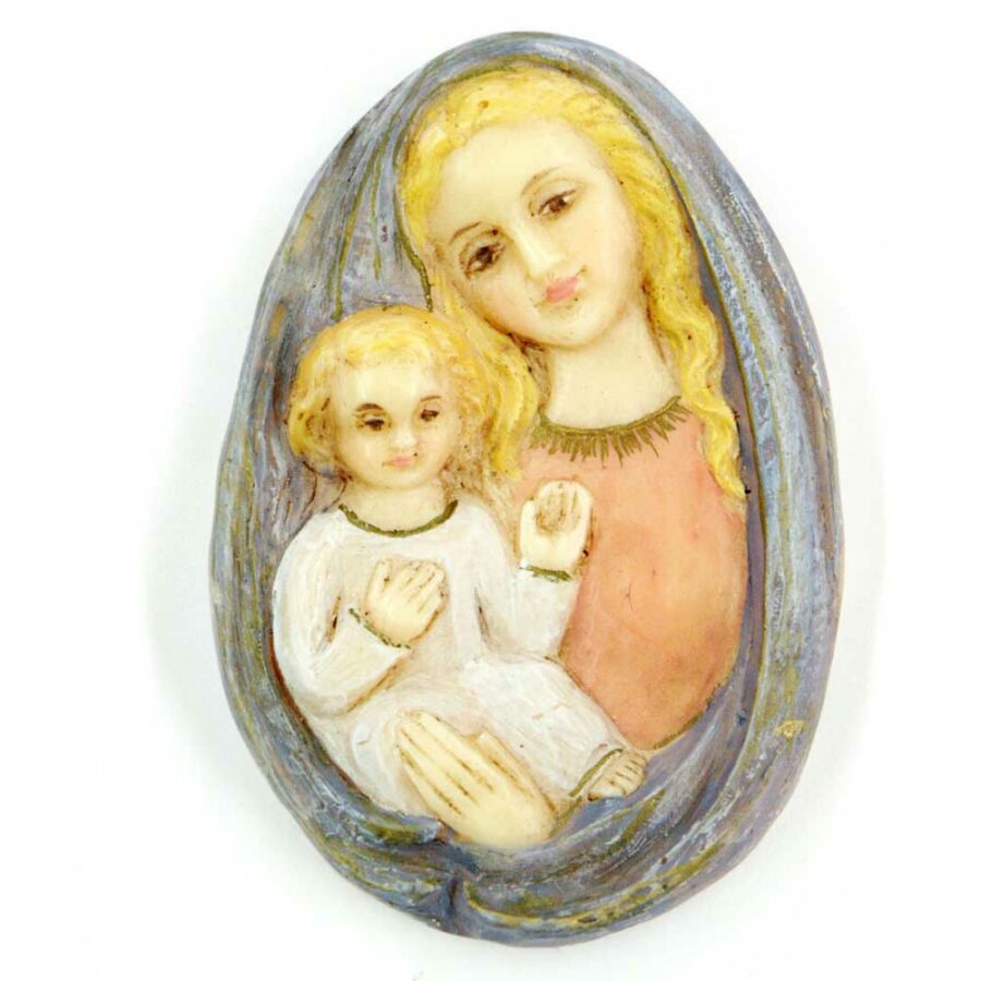 Medaillion mit Madonna und Kind in handbemaltem Wachs