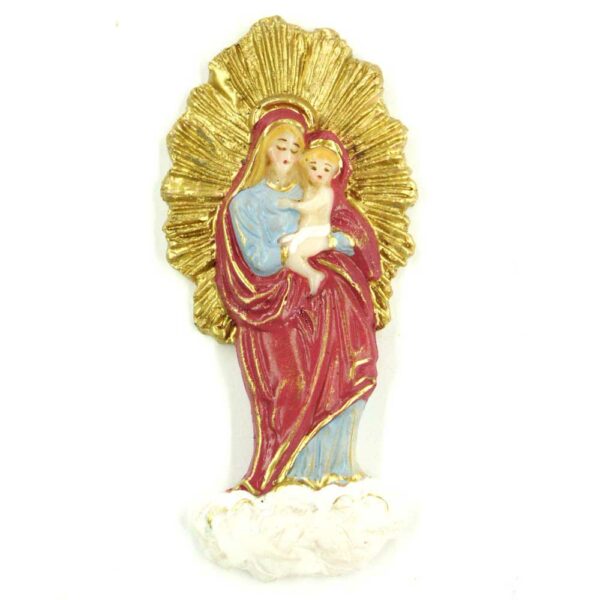 Madonna mit Kind auf der Wolke und mit Heiligenschein aus Wachs
