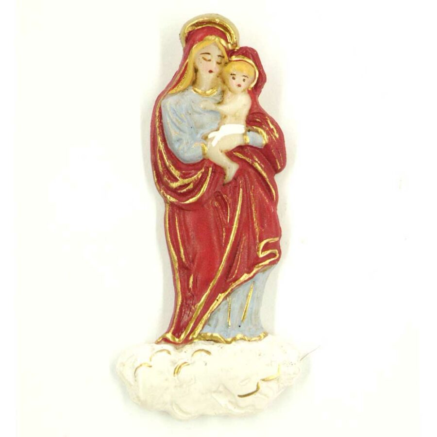 Madonna mit Kind aus der Wolke aus handbemaltem Wachs