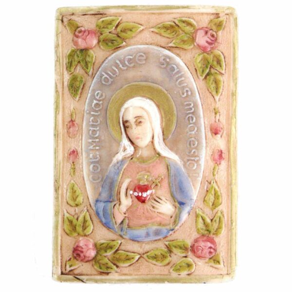 Medaillion mit Herz Maria im Rosenrahmen aus handbemaltem Wachs