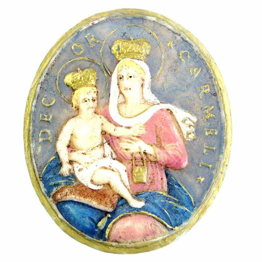 Medaillion mit Madonna und Kind aus handbemaltem Wachs