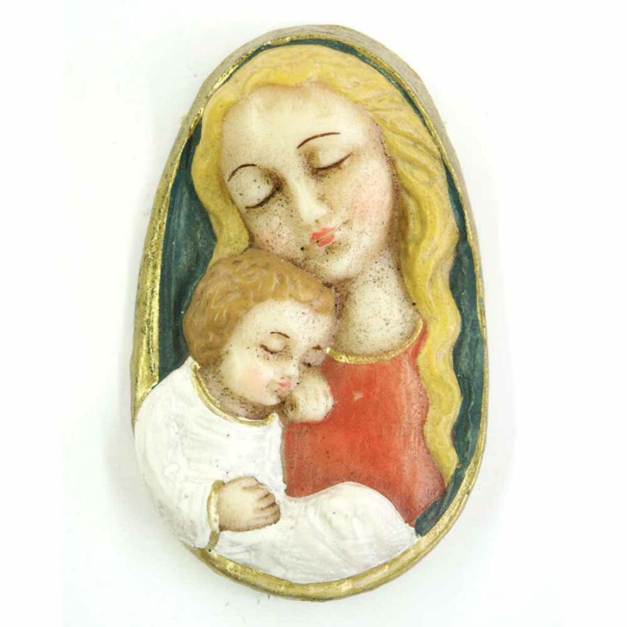Medaillion mit Madonna und Kind in ovaler Form aus Wachs
