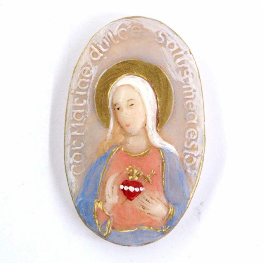 Medaillion mit Herz Maria in ovaler Form aus Wachs