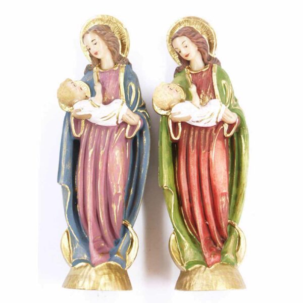 Madonnenstatue mit Kind aus goldenem Sockel aus Wachs