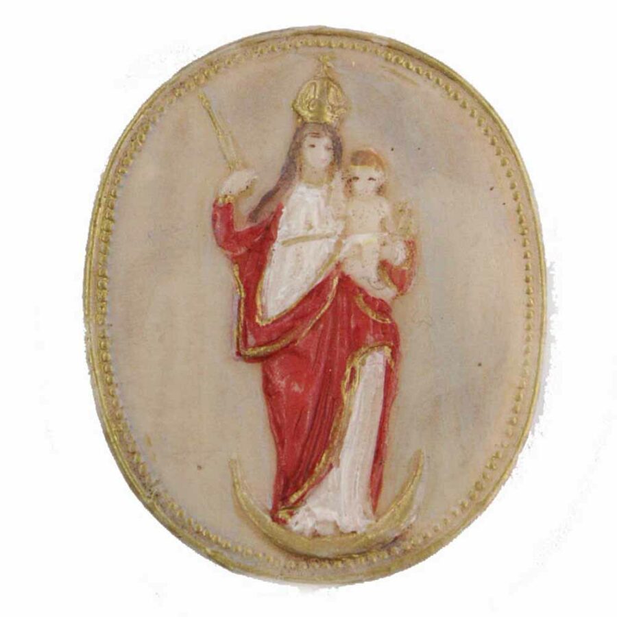 Medaillion mit Sichermadonna aus handbemaltem Wachs