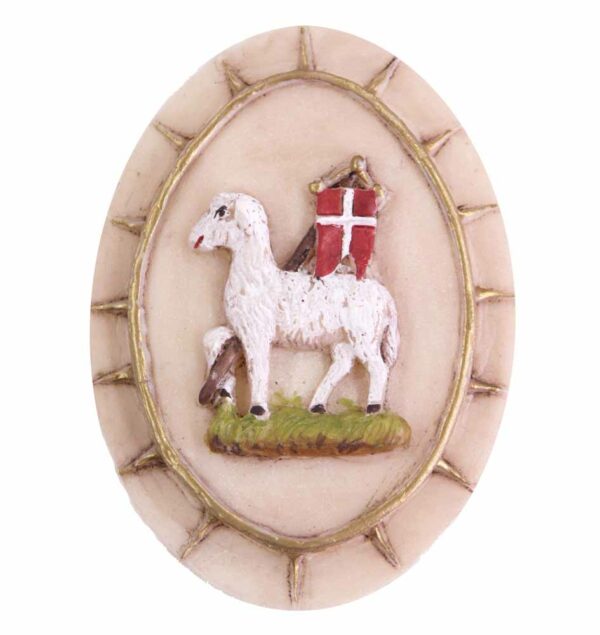 Medaillion mit Lamm und Fahne in ovaler Form aus Wachs