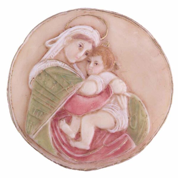 Medaillion mit Madonna und Kind in handbemaltem Wachs