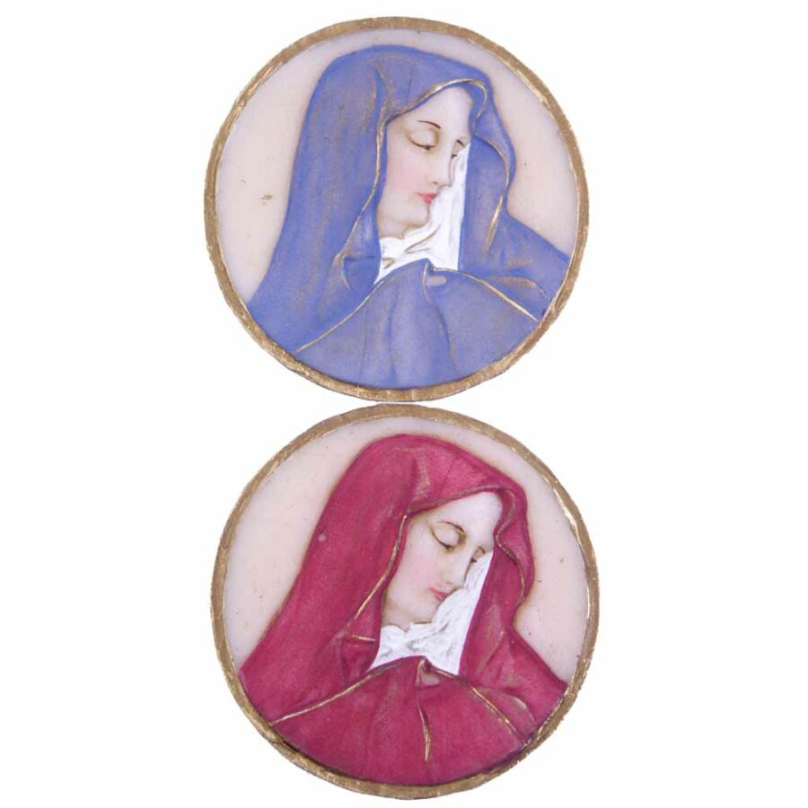 Medaillion Madonna in runder Form aus handbemaltem Wachs
