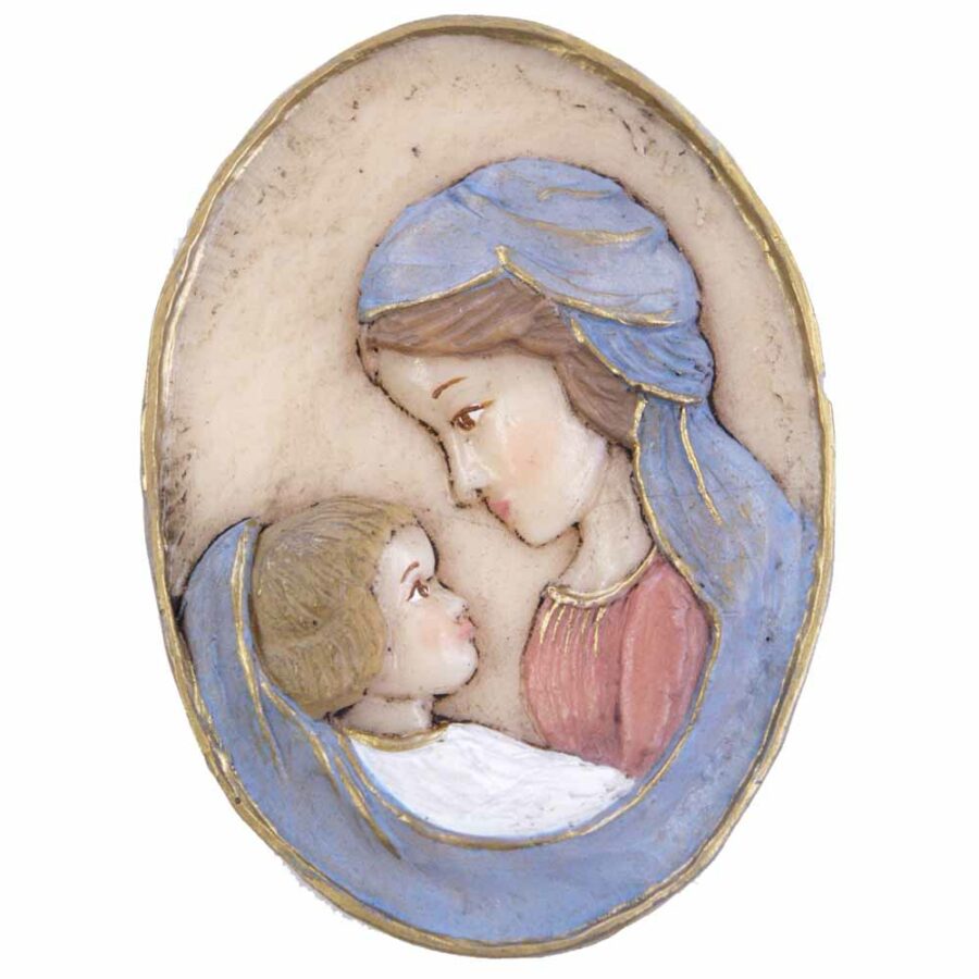 Medaillion Madonna mit Kind in ovaler Form aus Wachs