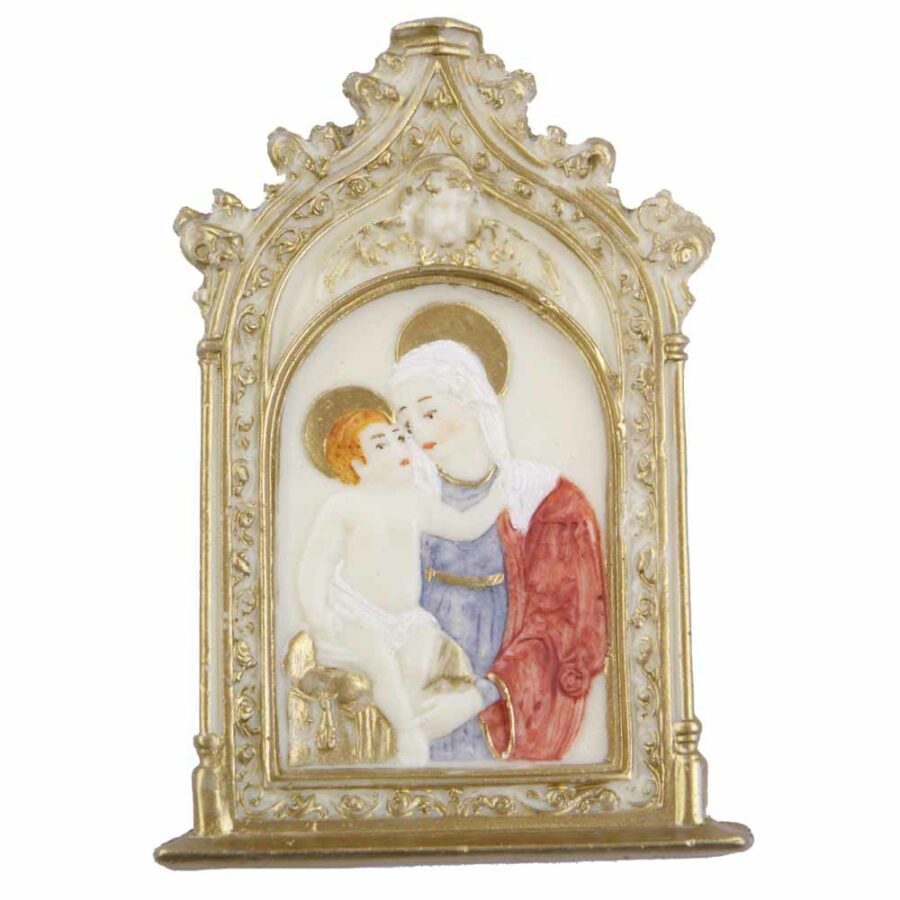 Medaillion mit Madonna und Kind in Wachs für Klosterarbeiten