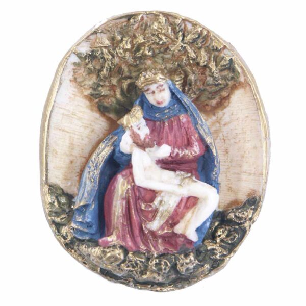 Medaillion Pieta aus handbemaltem Wachs für Klosterarbeiten