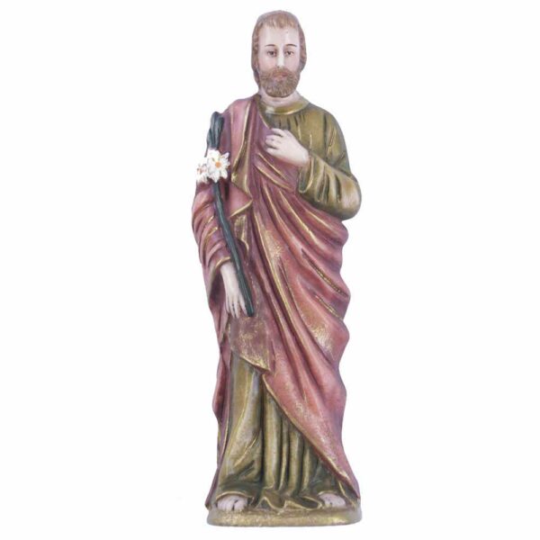 Josef mit Lilienstrauß als Statue aus handbemaltem Wachs
