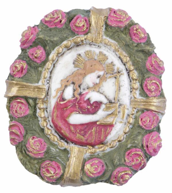 Medaillion mit Madonna in einer Rosenumrahmung aus Wachs