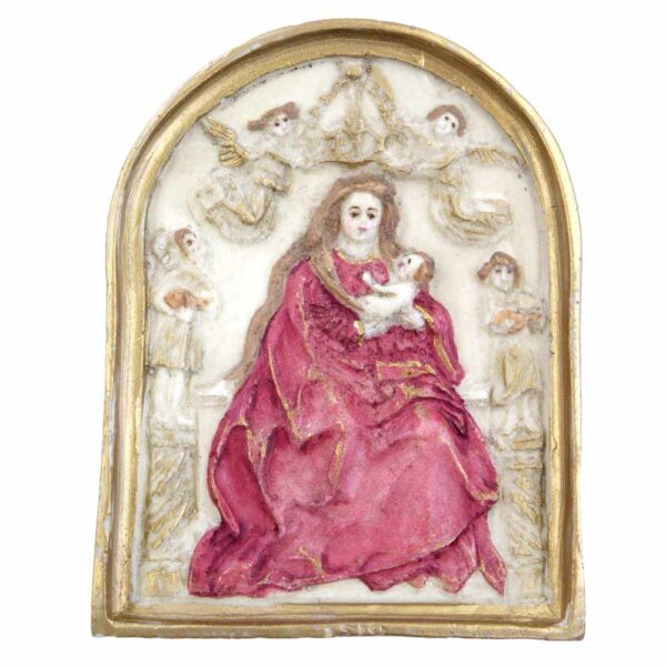 Medaillion Madonna von Engel umrahmt aus Wachs