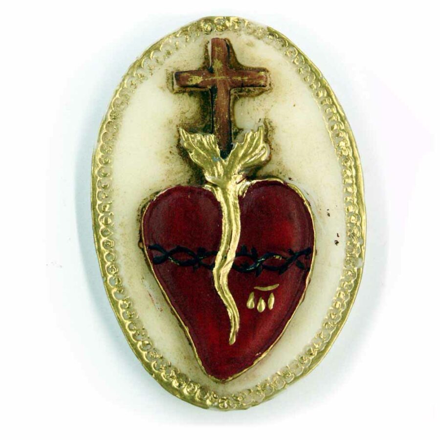 Medaillion Herz mit Kreuz und Dornenkrone in Wachs