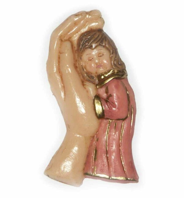 Schützende Hand mit stehendem Kind in handbemalten Wachs für Klosterarbeiten
