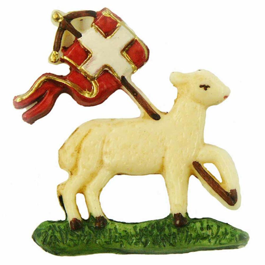 Schaf mit Fahne auf Gras aus Wachs