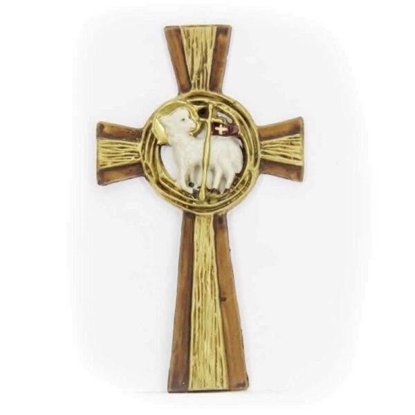 Kreuz mit Lamm aus Wachs für Klosterarbeiten