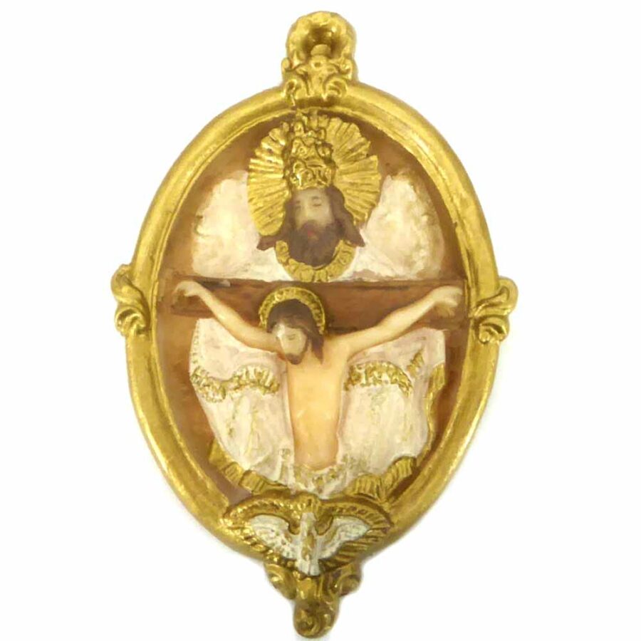 Medaillion mit Dreifaltigkeit in handbemaltem Wachs für Klosterarbeiten