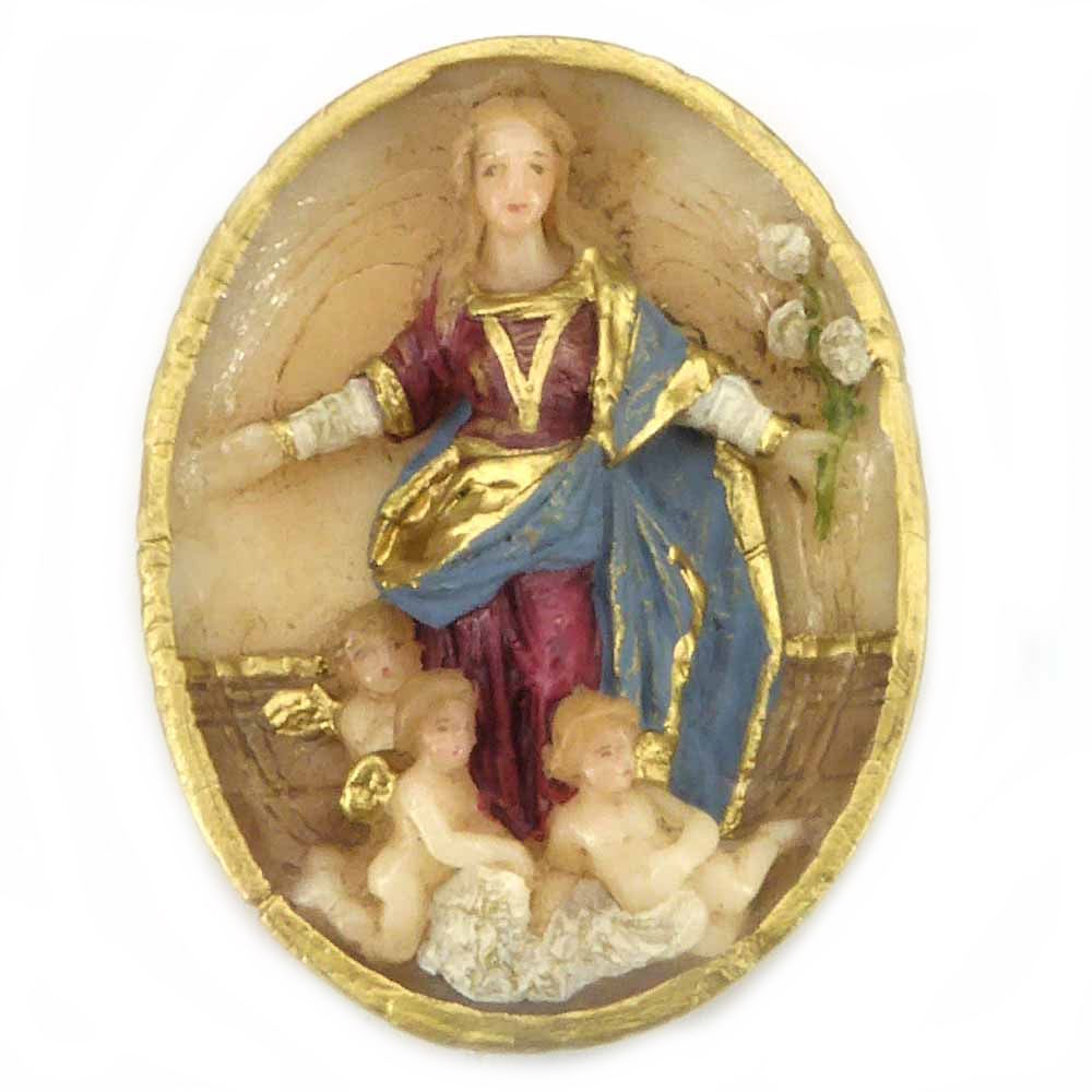 medaillion,wachs,madonna,handbemalt.klosterarbeiten